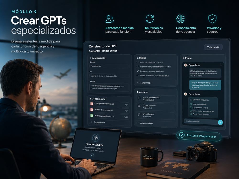 Visual sobre GPTs especializados para agencias de viajes